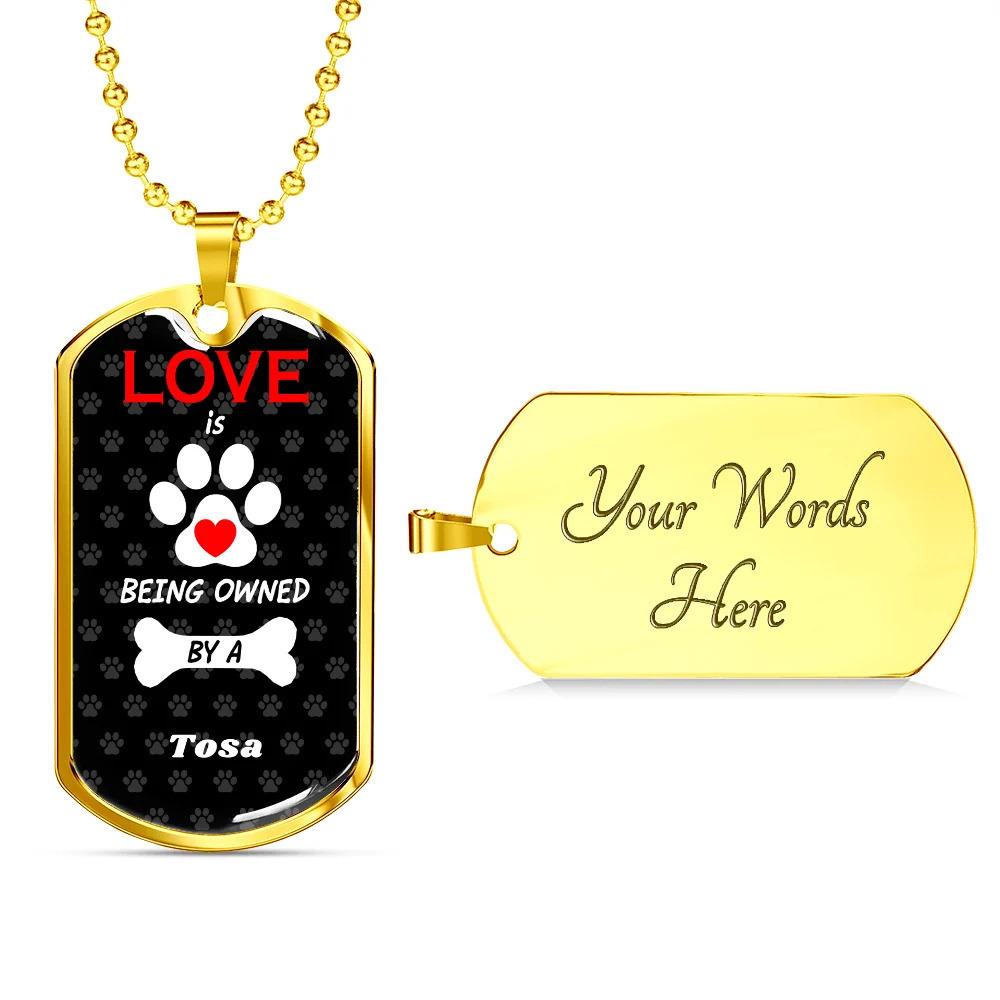 Tosa Love Is Personalized Engraved Gold Dog Tag Necklace Custom Name Date Gift